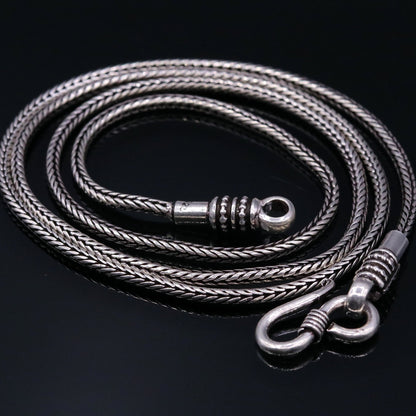 925 Sterling silver wheat chain necklace, 20 inches long, 2mm screw chain with pendant, handmade Indian jewelry by Tribal Ornaments