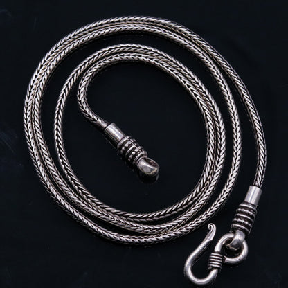 925 Sterling silver wheat chain necklace, 20 inches long, 2mm screw chain, handmade tribal jewelry with pendant.