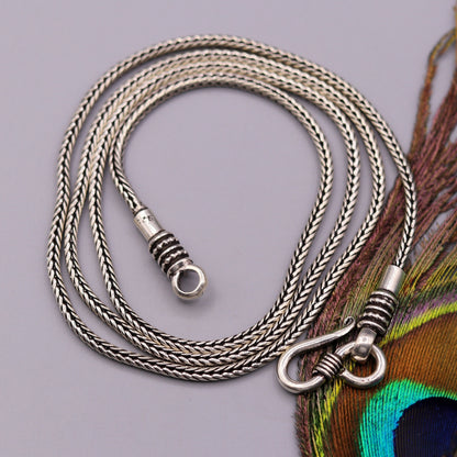 925 Sterling silver wheat chain necklace, 20 inches long, 2mm screw chain with pendant, handmade tribal jewelry from India.