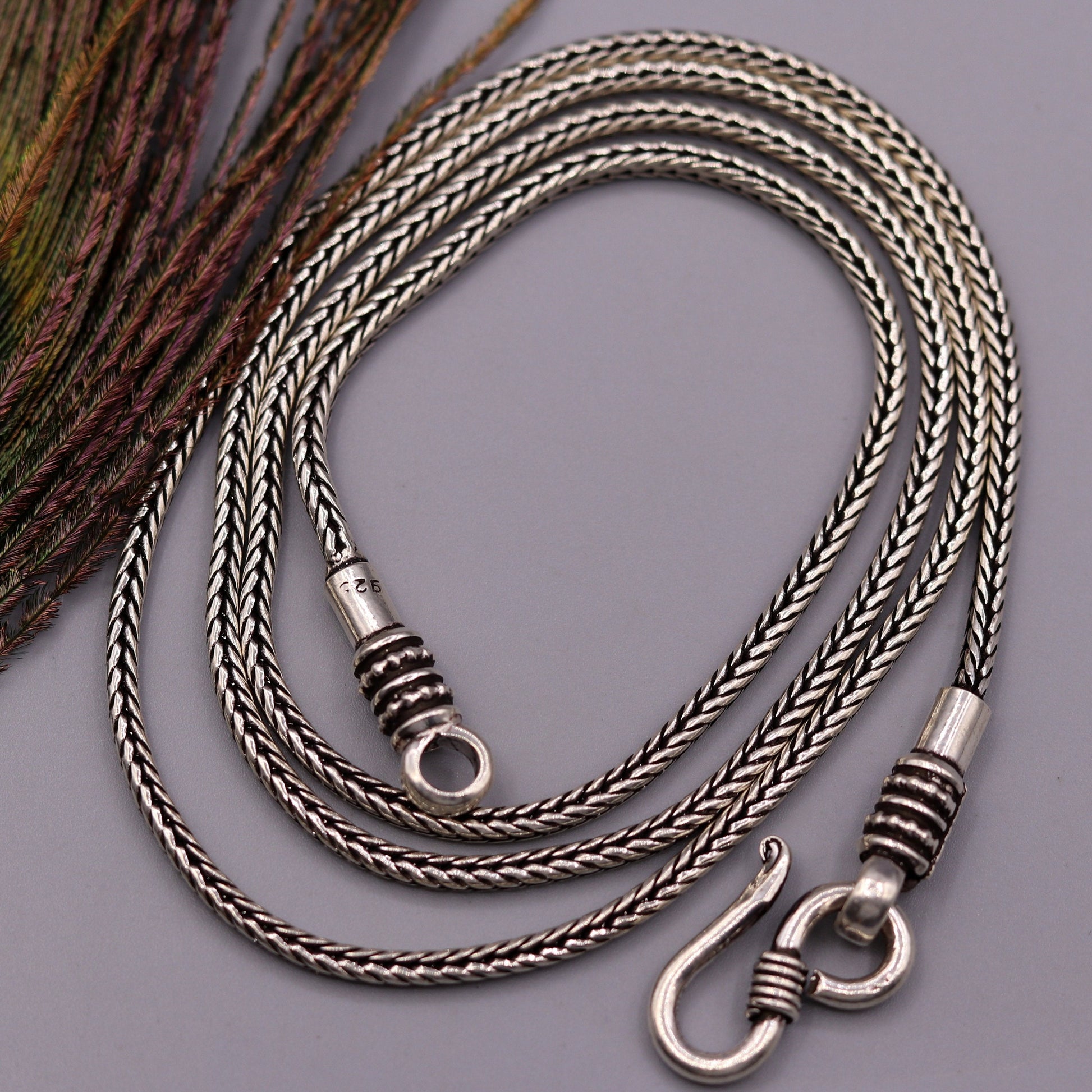 925 Sterling silver handmade solid wheat chain with screw, 20 inches long 2 mm screw chain, pendant chain necklace india jewelry ch32 - TRIBAL ORNAMENTS