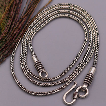 925 Sterling silver wheat chain necklace, 20 inches long, 2mm screw chain with pendant, handmade tribal jewelry from India.