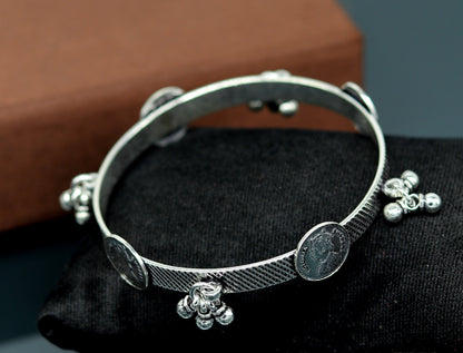 Sterling silver Victoria Empress coin design bangles bracelet by TRIBAL ORNAMENTS, traditional tribal jewelry for brides and special occasions.