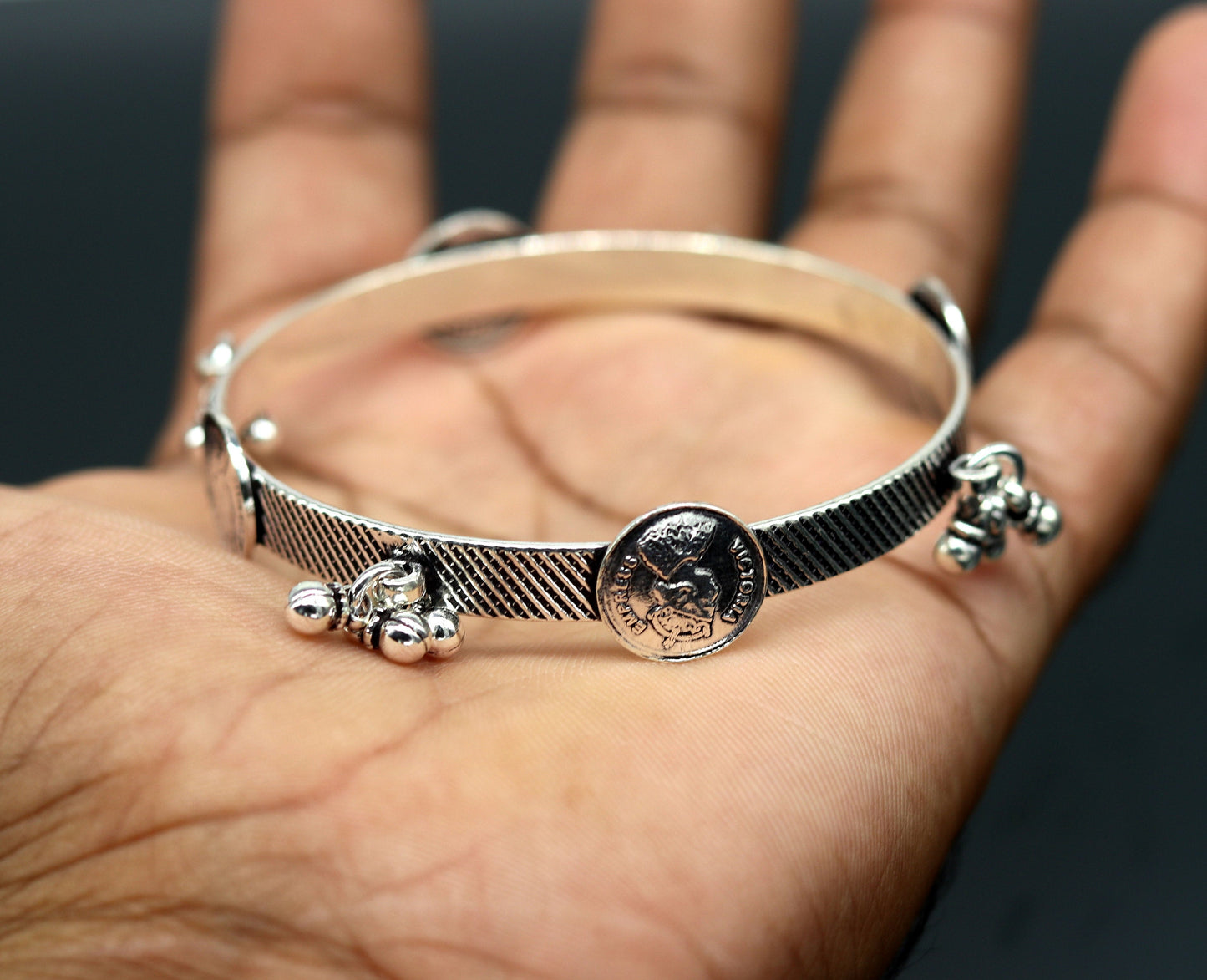 925 sterling silver handmade stunning Victoria empress coin design Bangles bracelet kada, best brides tribal belly jewelry nba155 - TRIBAL ORNAMENTS