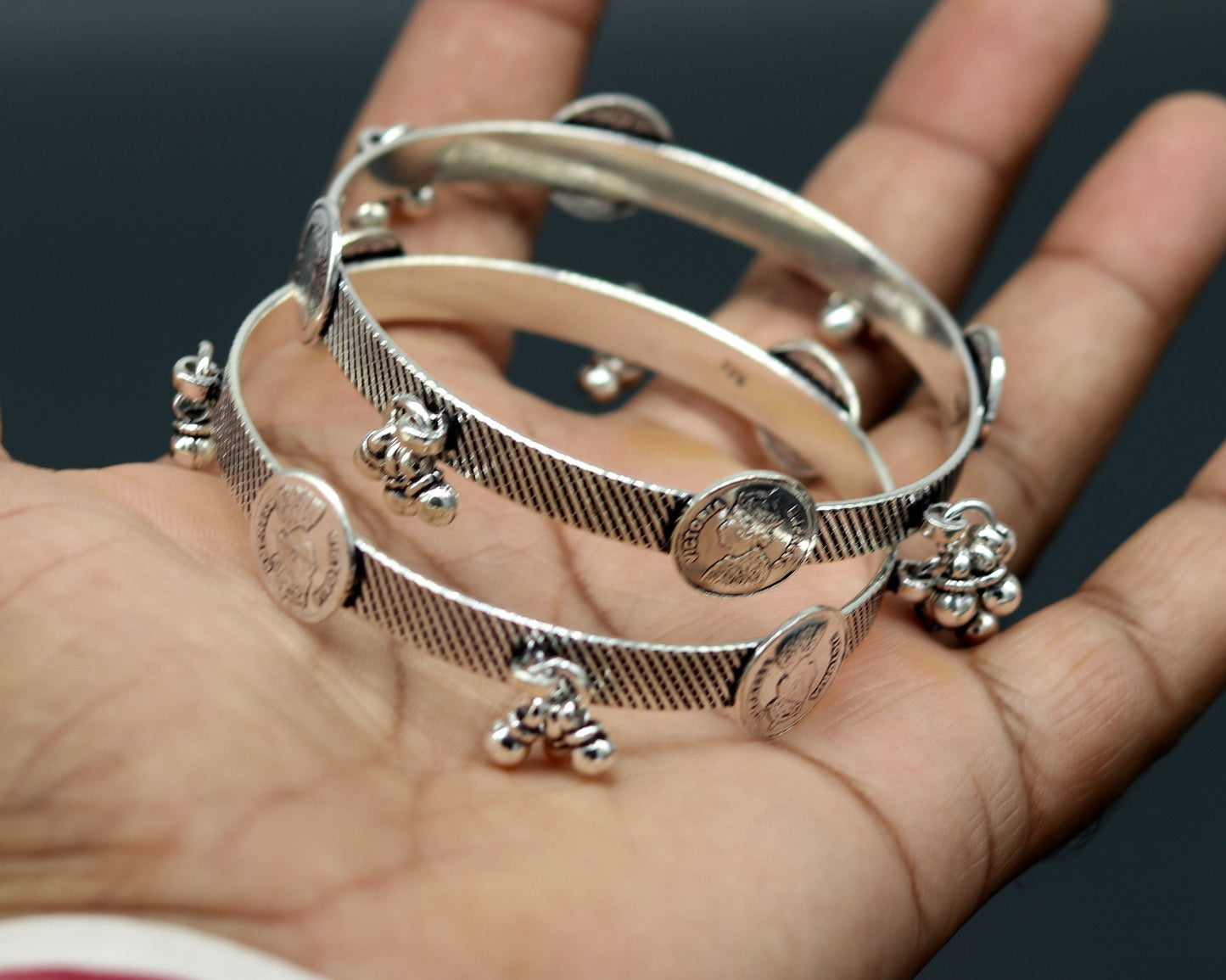 925 sterling silver handmade stunning Victoria empress coin design Bangles bracelet kada, best brides tribal belly jewelry nba155 - TRIBAL ORNAMENTS
