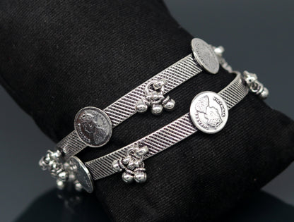925 sterling silver Victoria empress coin design bangles bracelet kada, tribal jewelry for brides and traditional belly adornment