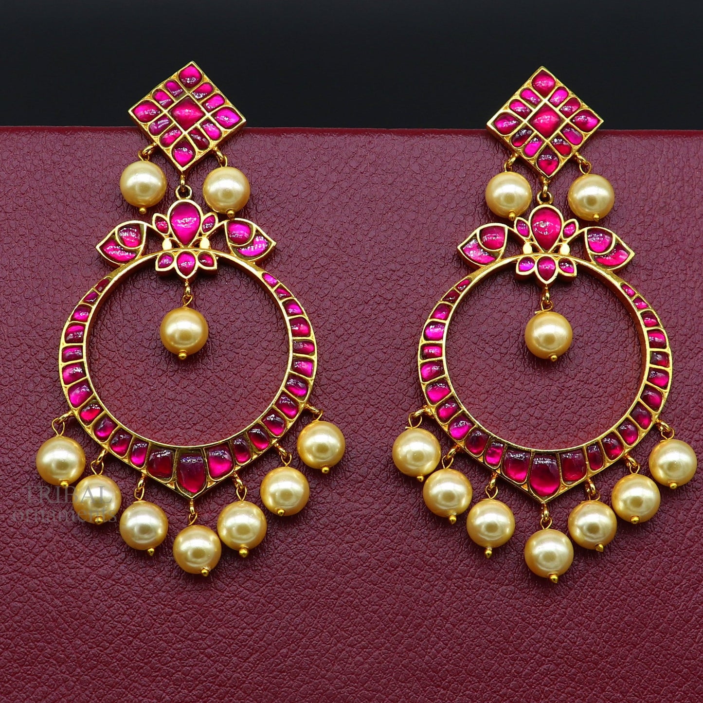 925 sterling silver handmade stylish chandbali earring gold guild/plated stud earrings, gorgeous handing pearl, best gifting jewelry s1013 - TRIBAL ORNAMENTS