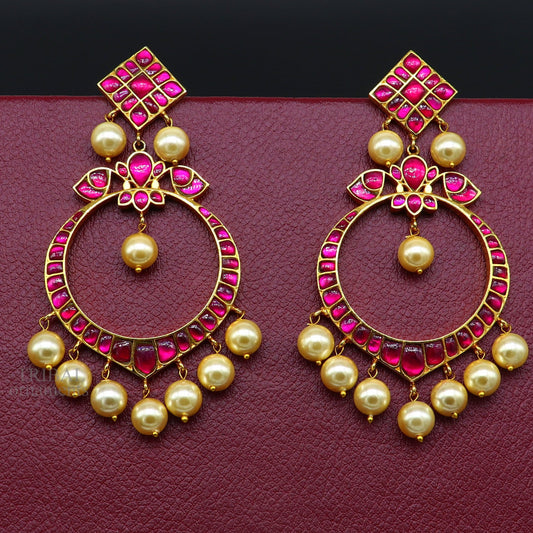 925 sterling silver handmade stylish chandbali earring gold guild/plated stud earrings, gorgeous handing pearl, best gifting jewelry s1013 - TRIBAL ORNAMENTS