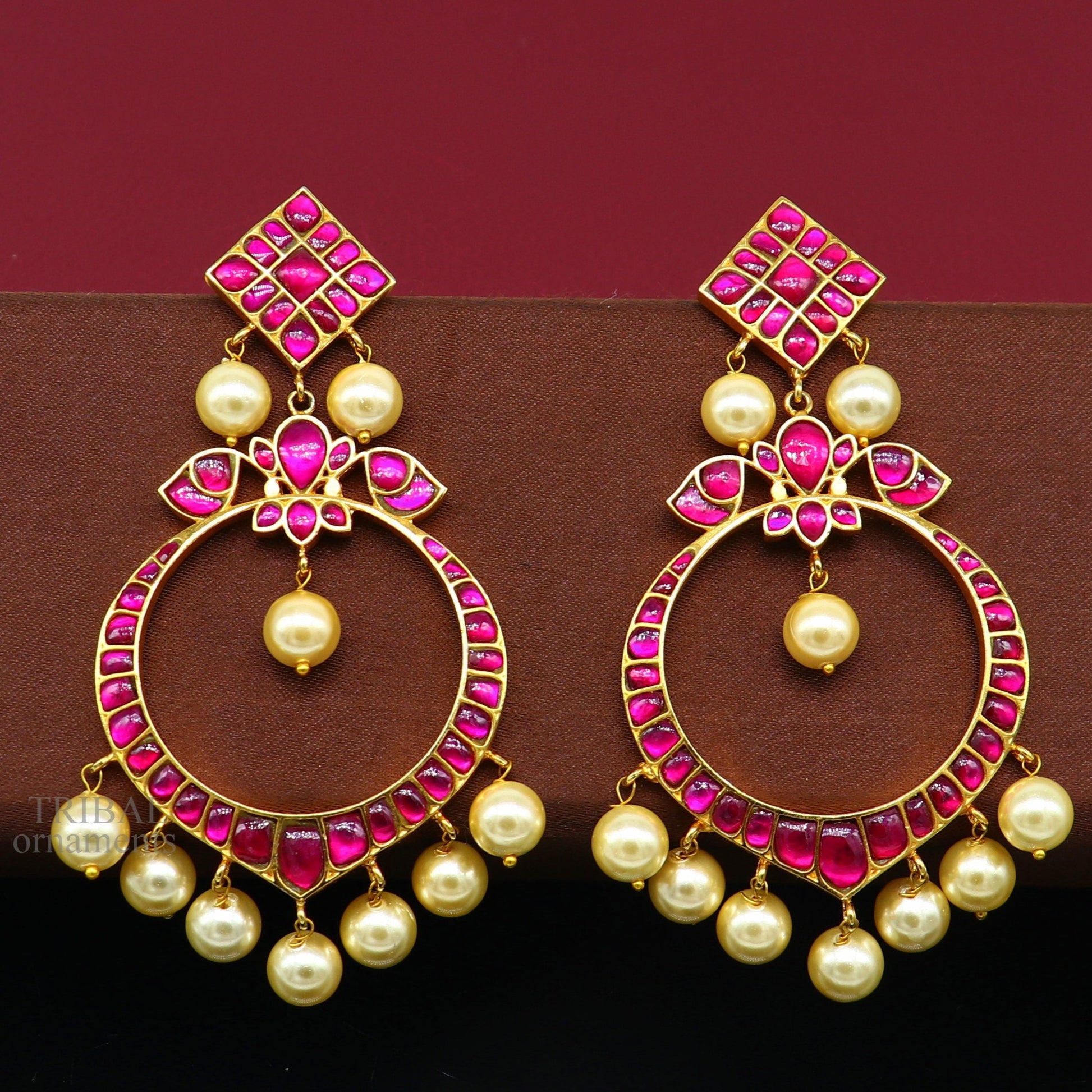 925 sterling silver handmade stylish chandbali earring gold guild/plated stud earrings, gorgeous handing pearl, best gifting jewelry s1013 - TRIBAL ORNAMENTS