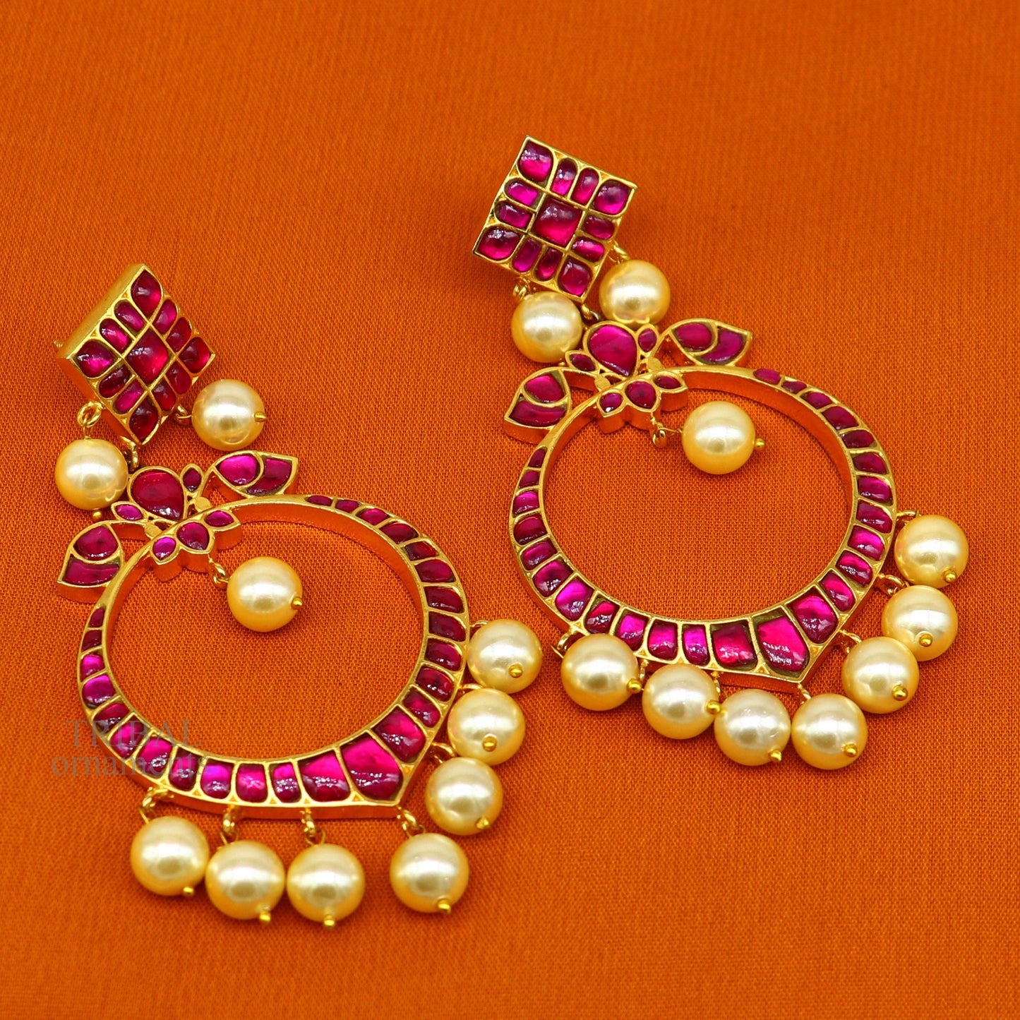 925 sterling silver handmade stylish chandbali earring gold guild/plated stud earrings, gorgeous handing pearl, best gifting jewelry s1013 - TRIBAL ORNAMENTS