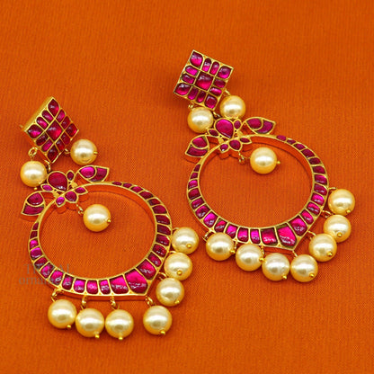 Sterling silver handmade chandbali earring with gold plating, hanging pearl, stylish design, ideal for gifting jewelry.