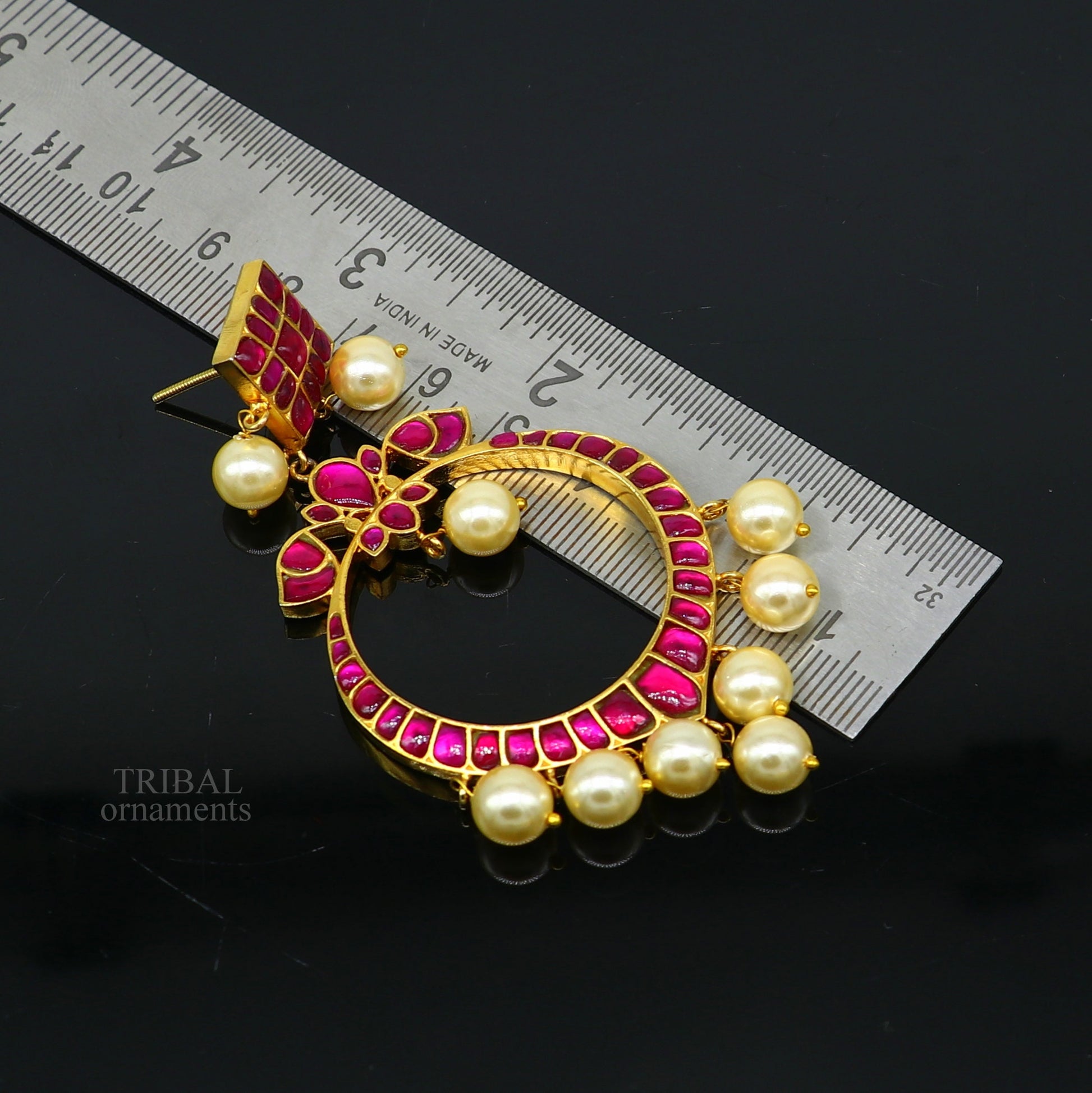 925 sterling silver handmade stylish chandbali earring gold guild/plated stud earrings, gorgeous handing pearl, best gifting jewelry s1013 - TRIBAL ORNAMENTS