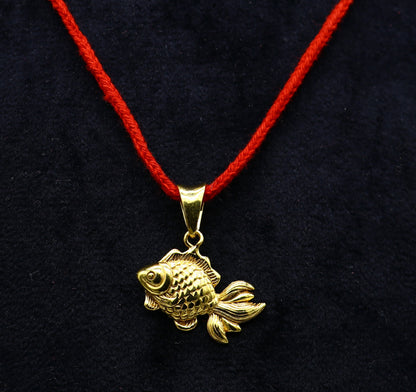 925 sterling silver handmade small fish pendant with gold polish, religious jewelry symbol for good luck by TRIBAL ORNAMENTS.
