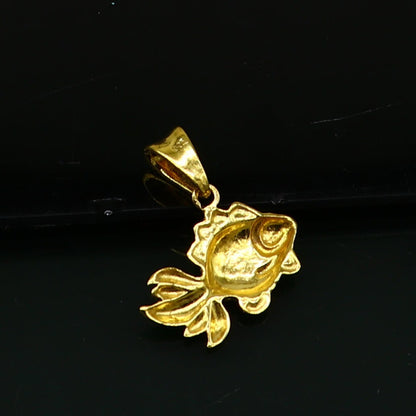 Sterling silver handmade fish pendant with gold polish, stylish religious jewelry for good luck, crafted by TRIBAL ORNAMENTS.