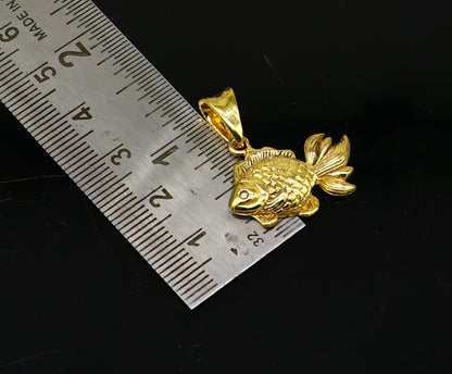 925 sterling silver handmade small fish pendant with gold polish, stylish religious jewelry for good luck by TRIBAL ORNAMENTS