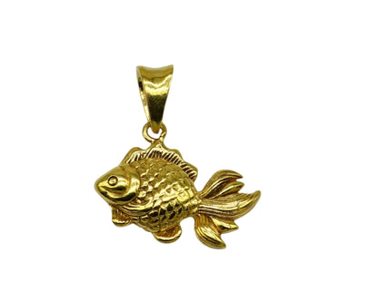 Sterling silver handmade fish pendant with gold polish, stylish religious jewelry symbol for good luck, from TRIBAL ORNAMENTS.