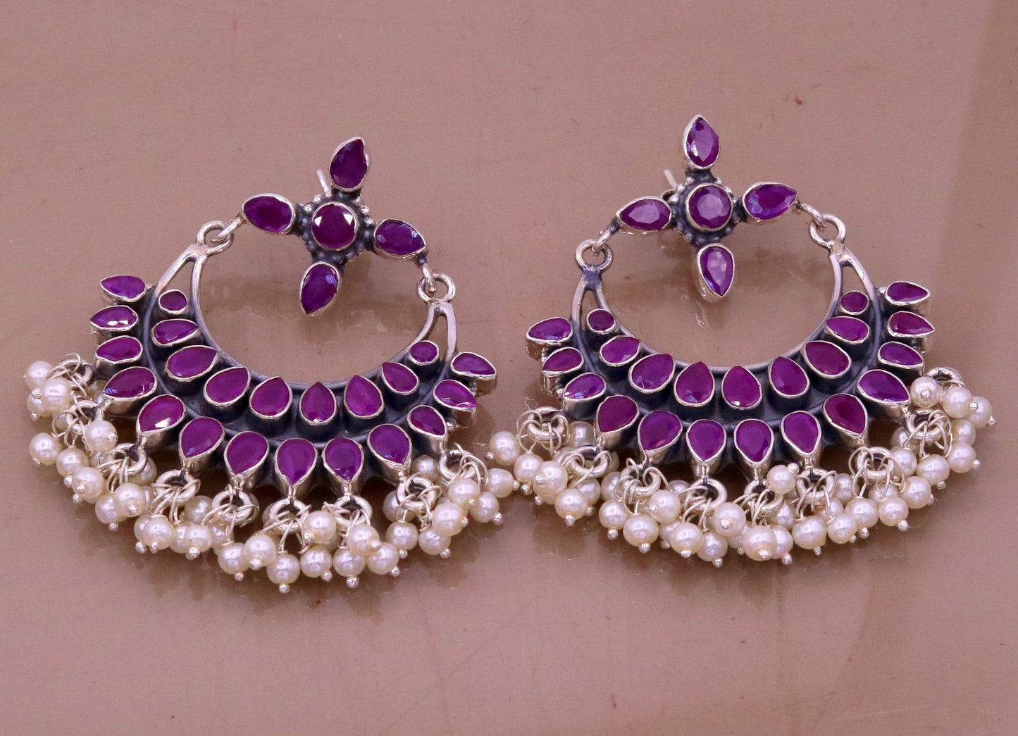 925 sterling silver handmade stylish modern chandelier drop dangle stud earring fabulous hanging pearl with gemstone tribal jewelry s718 - TRIBAL ORNAMENTS