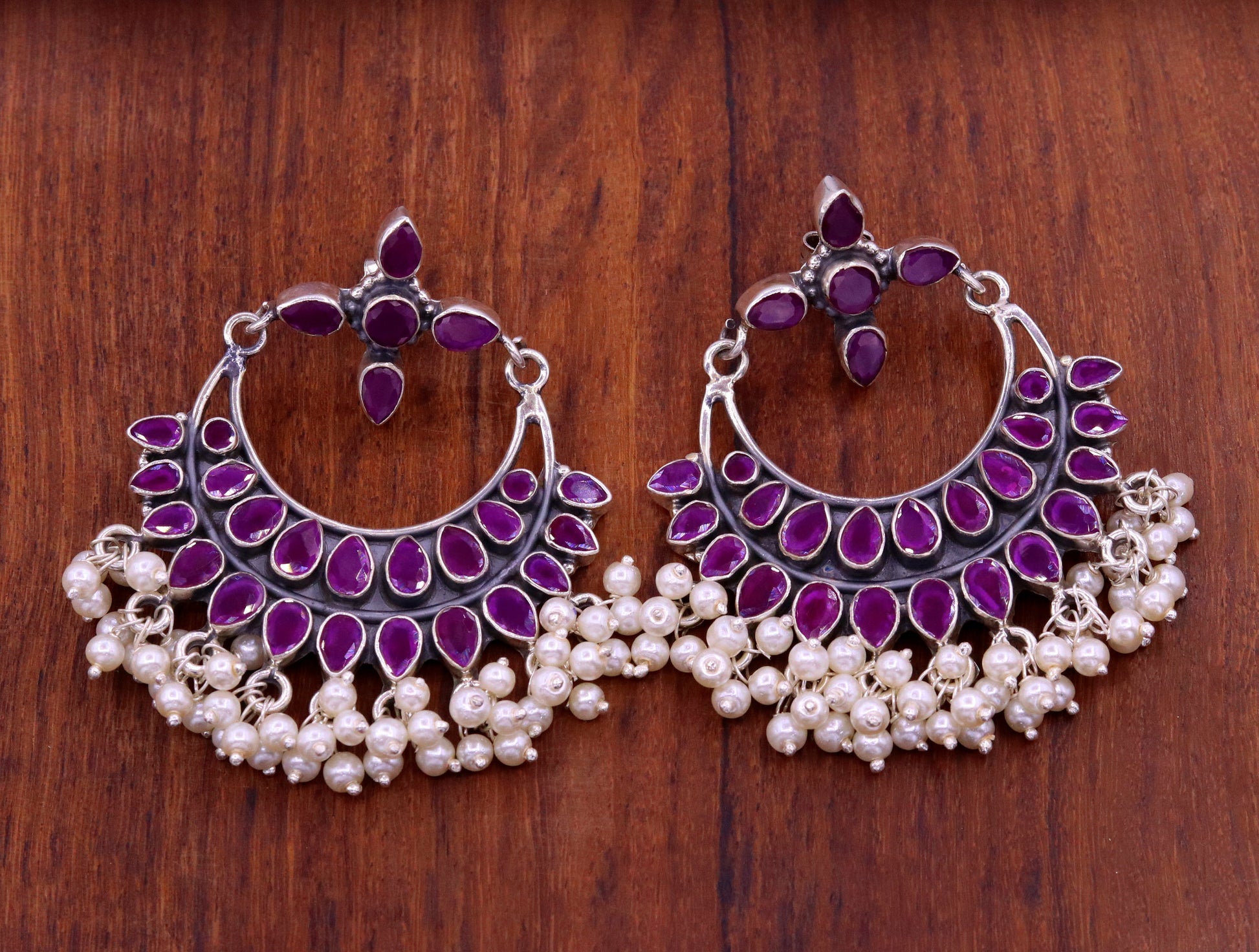 925 sterling silver handmade stylish modern chandelier drop dangle stud earring fabulous hanging pearl with gemstone tribal jewelry s718 - TRIBAL ORNAMENTS