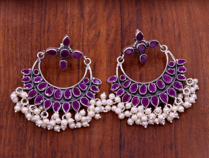925 sterling silver handmade stylish modern chandelier drop dangle stud earring fabulous hanging pearl with gemstone tribal jewelry s718 - TRIBAL ORNAMENTS