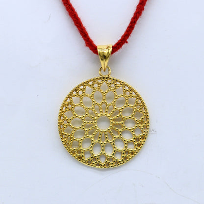 Sterling silver floral pendant with gold polish by Tribal Ornaments, showcasing a round, handmade, stylish jewelry piece.