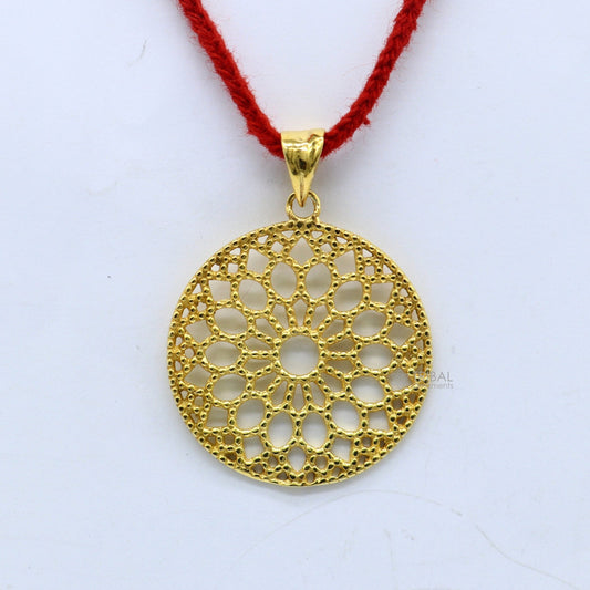 925 sterling silver handmade stylish round floral design small gold polished or vermilled pendant best gifting jewelry from india nsp614 - TRIBAL ORNAMENTS