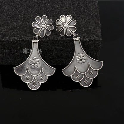 925 Sterling silver handmade traditional cultural design drop dangler fancy earrings, best party functional Navratri jewelry s1237 - TRIBAL ORNAMENTS