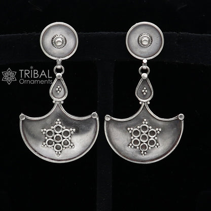 925 Sterling silver handmade traditional cultural design drop dangler fancy earrings, best party functional Navratri jewelry s1238 - TRIBAL ORNAMENTS