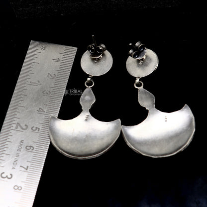 925 Sterling silver handmade traditional cultural design drop dangler fancy earrings, best party functional Navratri jewelry s1238 - TRIBAL ORNAMENTS
