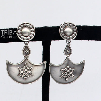 925 Sterling silver handmade traditional cultural design drop dangler fancy earrings, best party functional Navratri jewelry s1240 - TRIBAL ORNAMENTS