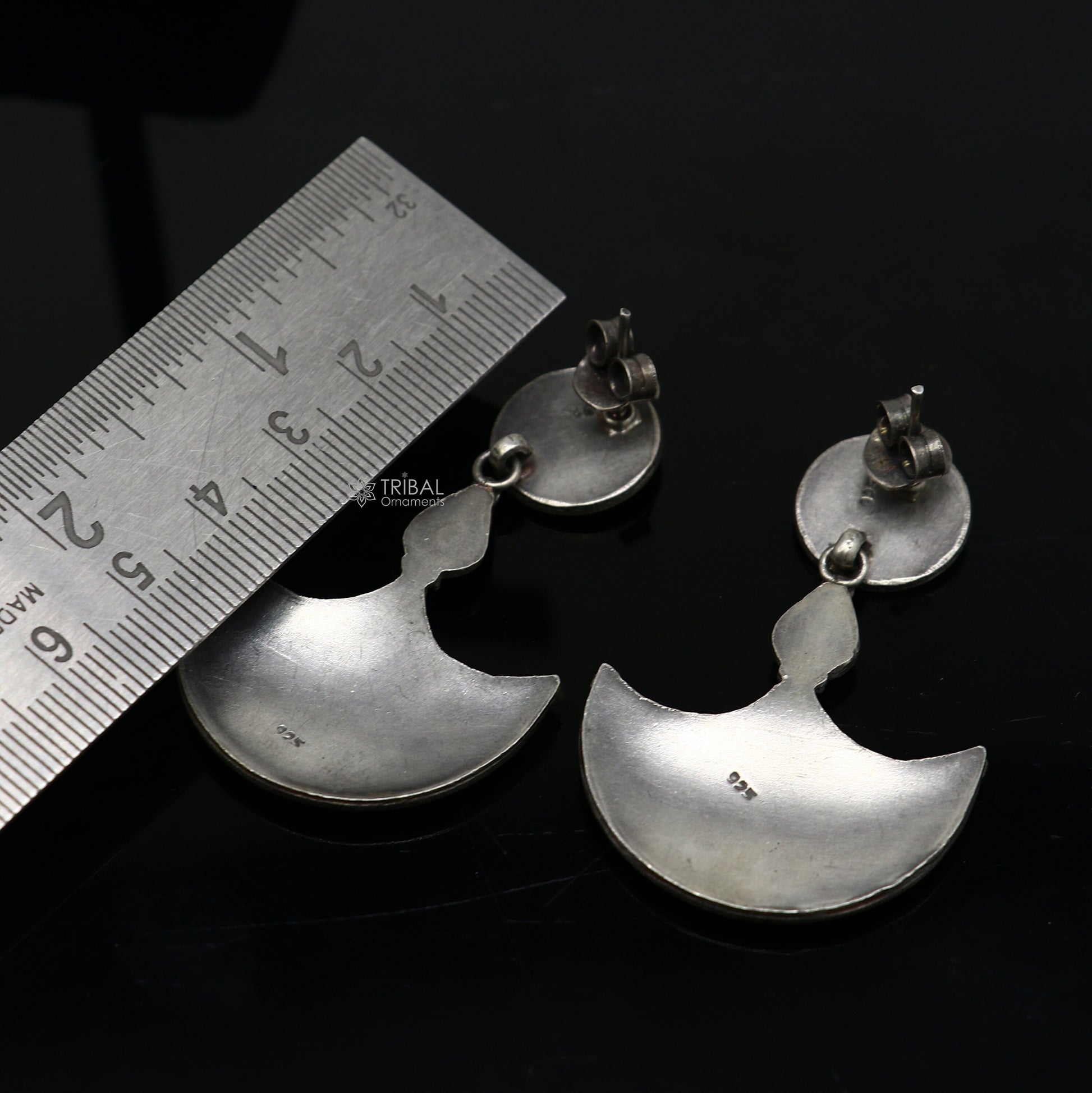 925 Sterling silver handmade traditional cultural design drop dangler fancy earrings, best party functional Navratri jewelry s1240 - TRIBAL ORNAMENTS