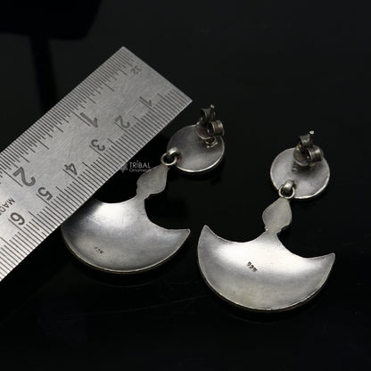 925 Sterling silver handmade traditional cultural design drop dangler fancy earrings, best party functional Navratri jewelry s1240 - TRIBAL ORNAMENTS
