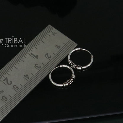 925 Sterling Silver handmade traditional Bali tribal hoops earrings featuring intricate ethnic designs, perfect for cultural jewelry enthusiasts.