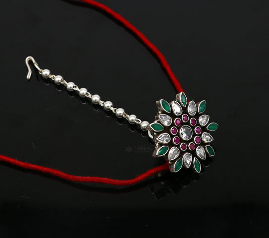 925 sterling silver handmade traditional cultural multicolor stone Mangtika or head jewelry hair jewelry, silver ball hair jewelry MT26 - TRIBAL ORNAMENTS