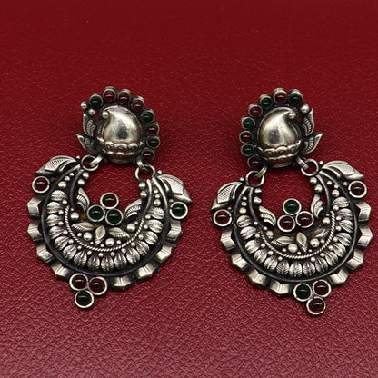 925 sterling silver handmade traditional stylish wedding brides drop dangle stud earring best gifting customized stone work jewelry s950 - TRIBAL ORNAMENTS