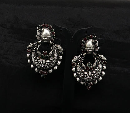 925 sterling silver handmade traditional stylish wedding brides drop dangle stud earring best gifting customized stone work jewelry s950 - TRIBAL ORNAMENTS