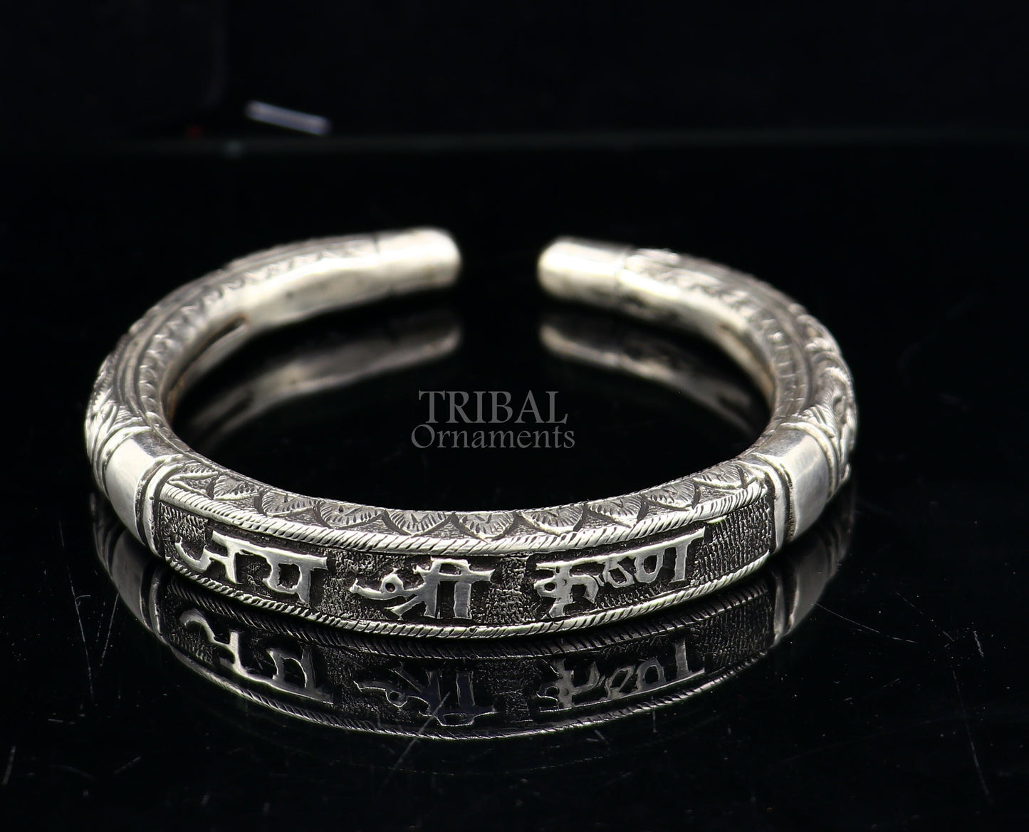 925 Sterling silver handmade trendy "jai shree Krishna" lord krishna mantra bracelet kada best divine unisex tribal gifting jewelry nsk651 - TRIBAL ORNAMENTS