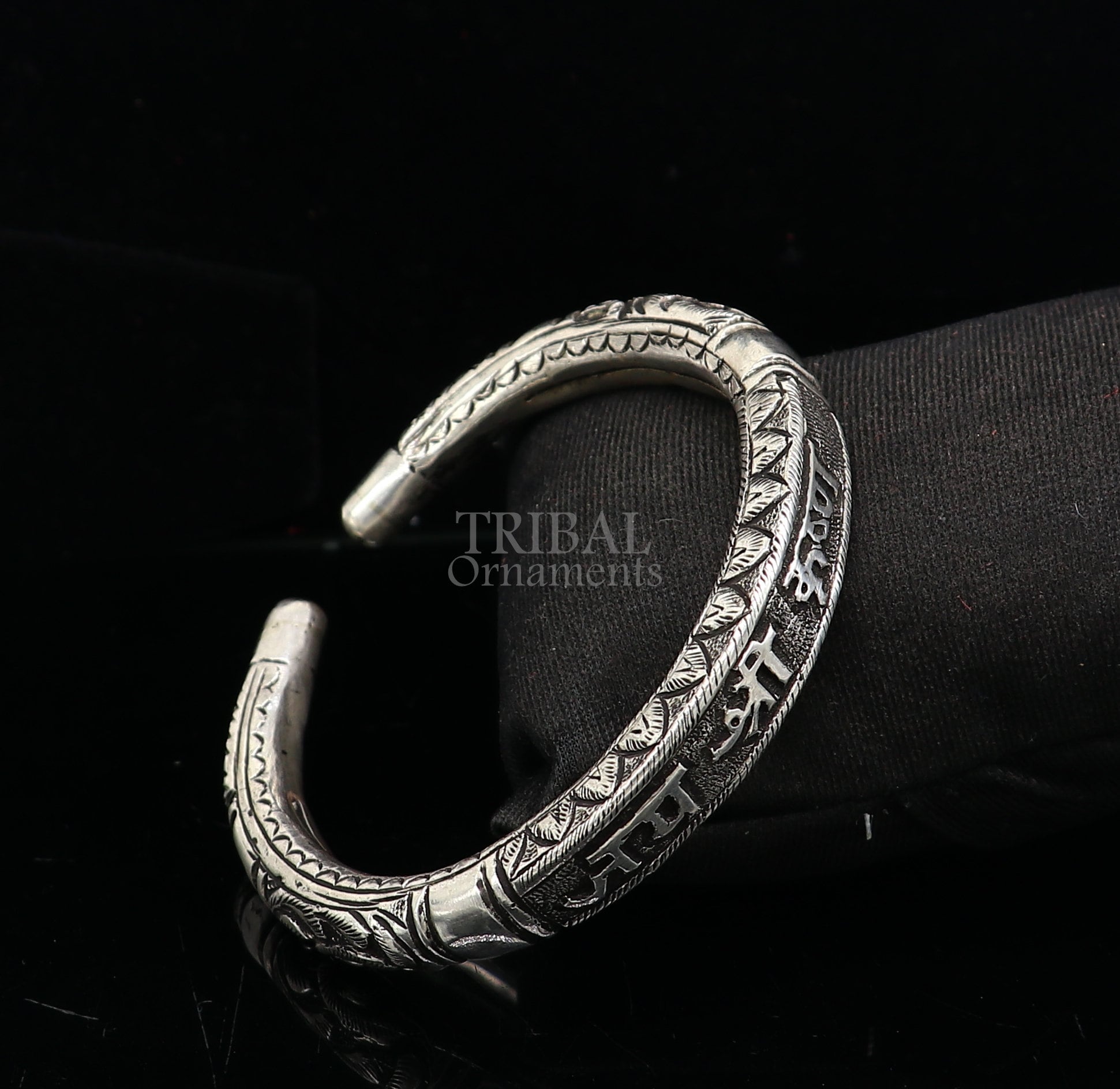 925 Sterling silver handmade trendy "jai shree Krishna" lord krishna mantra bracelet kada best divine unisex tribal gifting jewelry nsk651 - TRIBAL ORNAMENTS