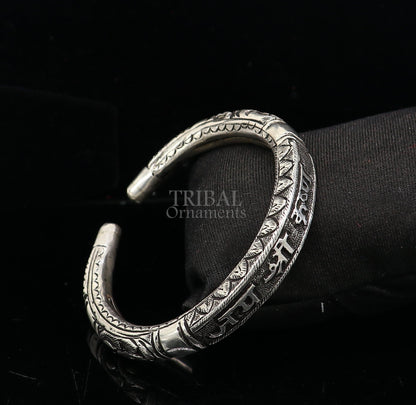 925 Sterling silver handmade trendy "jai shree Krishna" lord krishna mantra bracelet kada best divine unisex tribal gifting jewelry nsk651 - TRIBAL ORNAMENTS