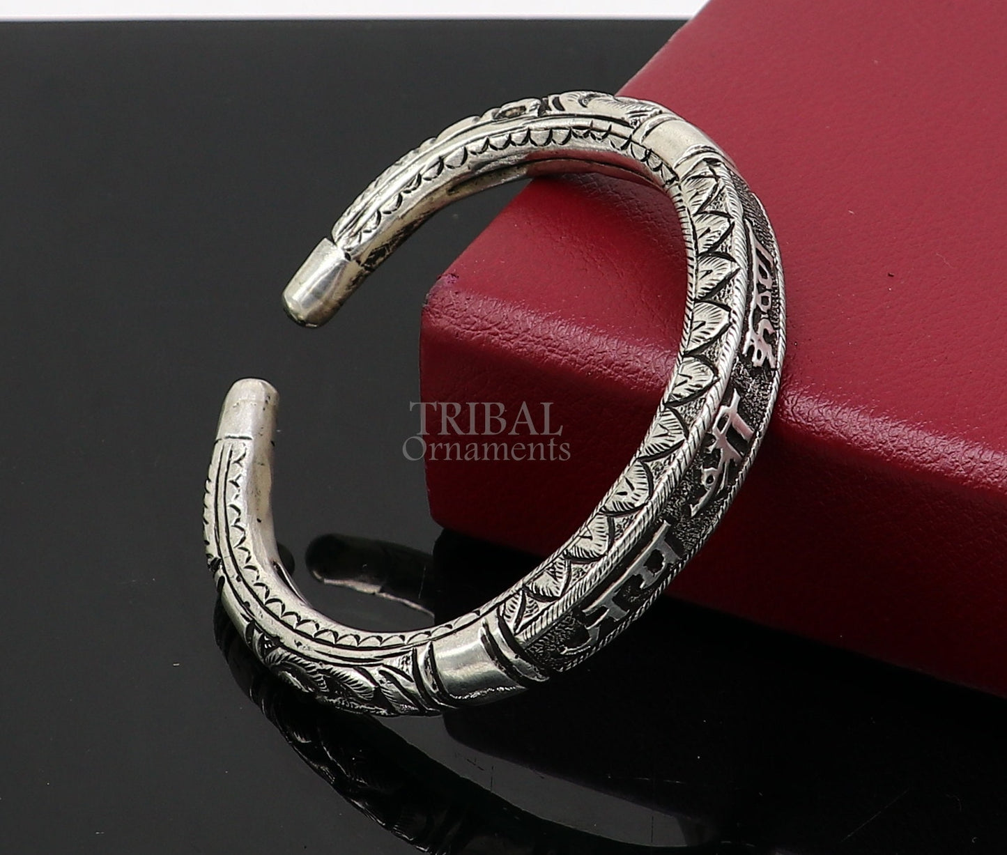 925 Sterling silver handmade trendy "jai shree Krishna" lord krishna mantra bracelet kada best divine unisex tribal gifting jewelry nsk651 - TRIBAL ORNAMENTS