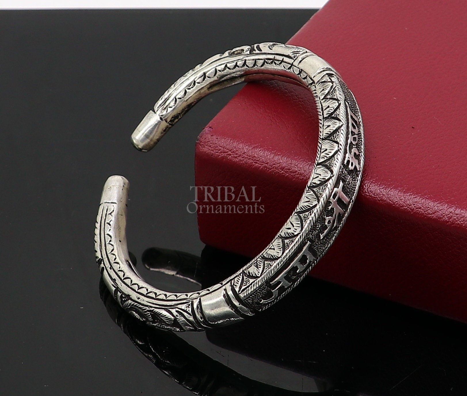 925 Sterling silver handmade trendy "jai shree Krishna" lord krishna mantra bracelet kada best divine unisex tribal gifting jewelry nsk651 - TRIBAL ORNAMENTS