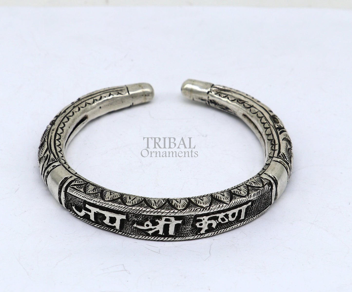 925 Sterling silver handmade trendy "jai shree Krishna" lord krishna mantra bracelet kada best divine unisex tribal gifting jewelry nsk651 - TRIBAL ORNAMENTS