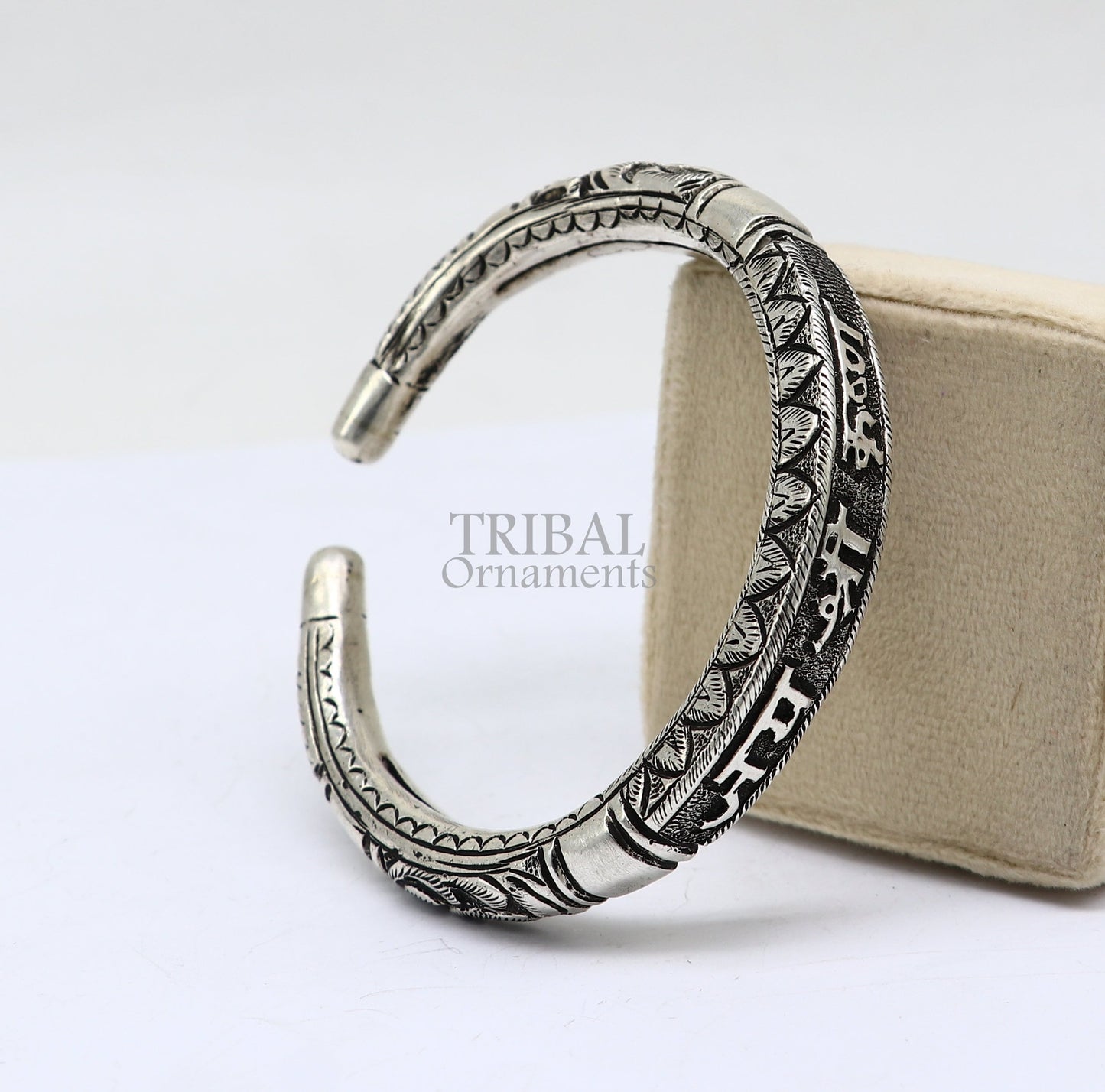 925 Sterling silver handmade trendy "jai shree Krishna" lord krishna mantra bracelet kada best divine unisex tribal gifting jewelry nsk651 - TRIBAL ORNAMENTS