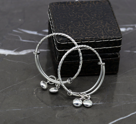 925 sterling silver handmade tribal twisted style baby bangles bracelet, unisex new born baby gifting kids jewelry tribal jewelry bbk79 - TRIBAL ORNAMENTS