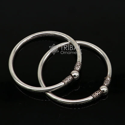 Sterling silver tribal design trendy kada bracelet for men and girls, lightweight and handmade with cultural motifs by TRIBAL ORNAMENTS.
