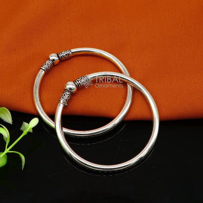 Sterling silver tribal design kada bracelet for men and girls, lightweight and handmade with unique cultural patterns by TRIBAL ORNAMENTS.