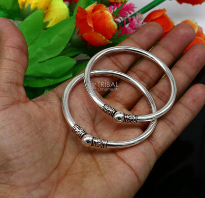 Sterling silver tribal design kada bracelet for men and girls, lightweight and handmade with cultural patterns by TRIBAL ORNAMENTS.