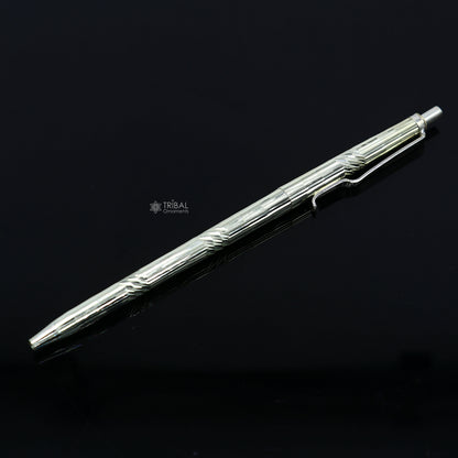 925 Sterling silver handmade luxury ball pen by Tribal Ornaments with intricate tribal designs, ideal for elegant gifting.