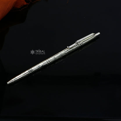 Sterling silver handmade luxury ball pen by TRIBAL ORNAMENTS, featuring intricate tribal design, ideal for elegant gifting from India.