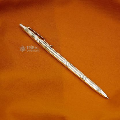 925 Sterling silver handmade luxury ball pen with intricate tribal ornament design, ideal for elegant gifting.