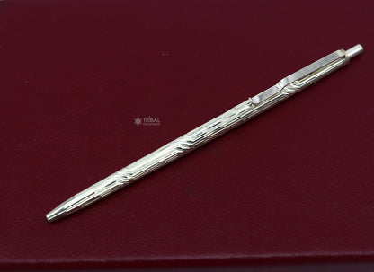 925 Sterling silver handmade luxury ball pen by Tribal Ornaments, featuring intricate tribal design, ideal for gifting or writing.