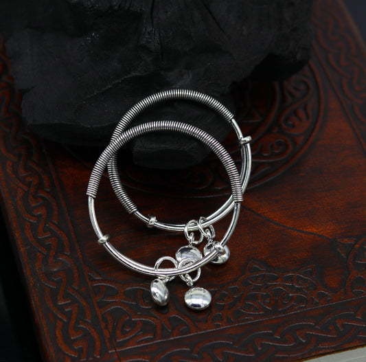 925 sterling silver handmade unique tribal style baby bangles bracelet, unisex new born baby gifting kids jewelry charm jewelry bbk80 - TRIBAL ORNAMENTS